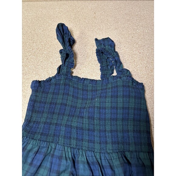 J Crew Women's Blackwatch Plaid Smocked Tiered Midi Dress Size M Blue Green D3 - Picture 2 of 6
